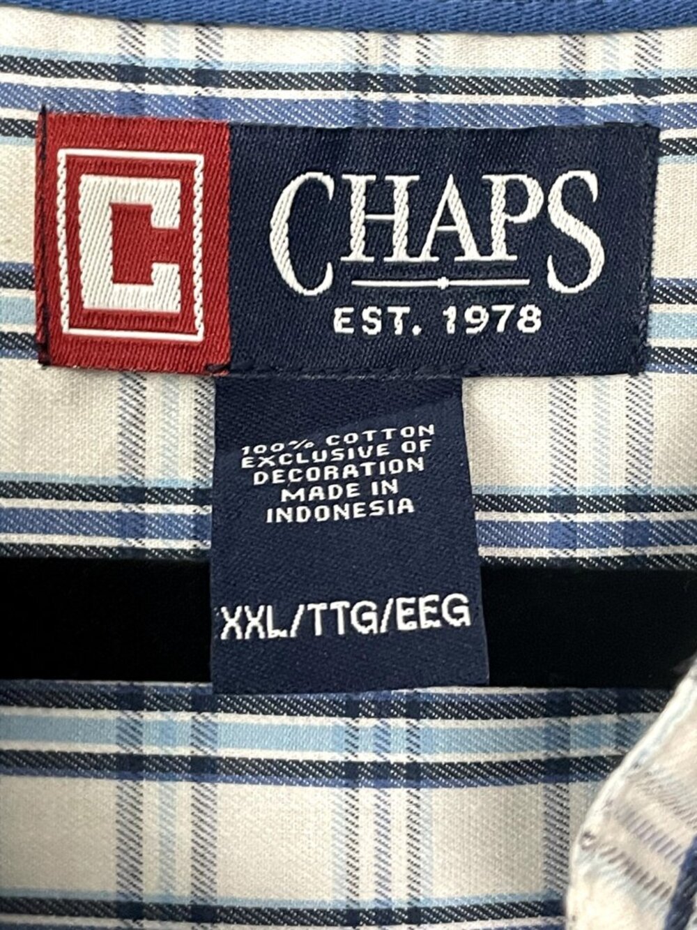 Chaps Shirt Mens 2XL Long Sleeve Button up Small Check Blue White Checkered - Picture 3 of 7